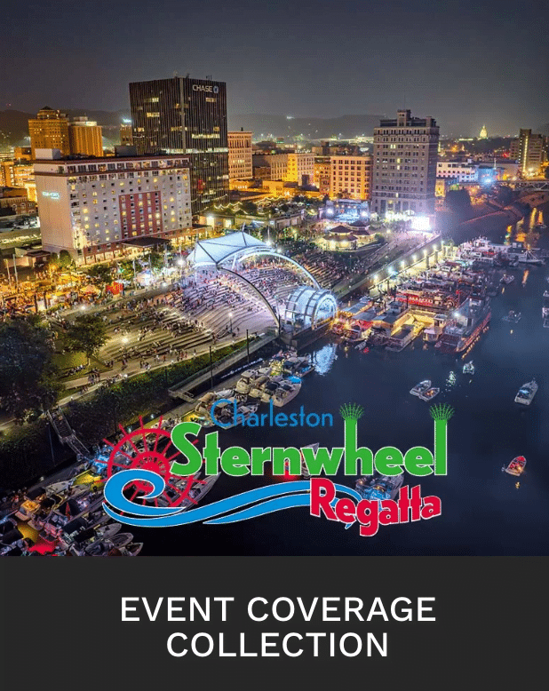 Nighttime aerial shot of the Charleston Sternwheel Regatta, showcasing UA-Visions' event photography prowess.